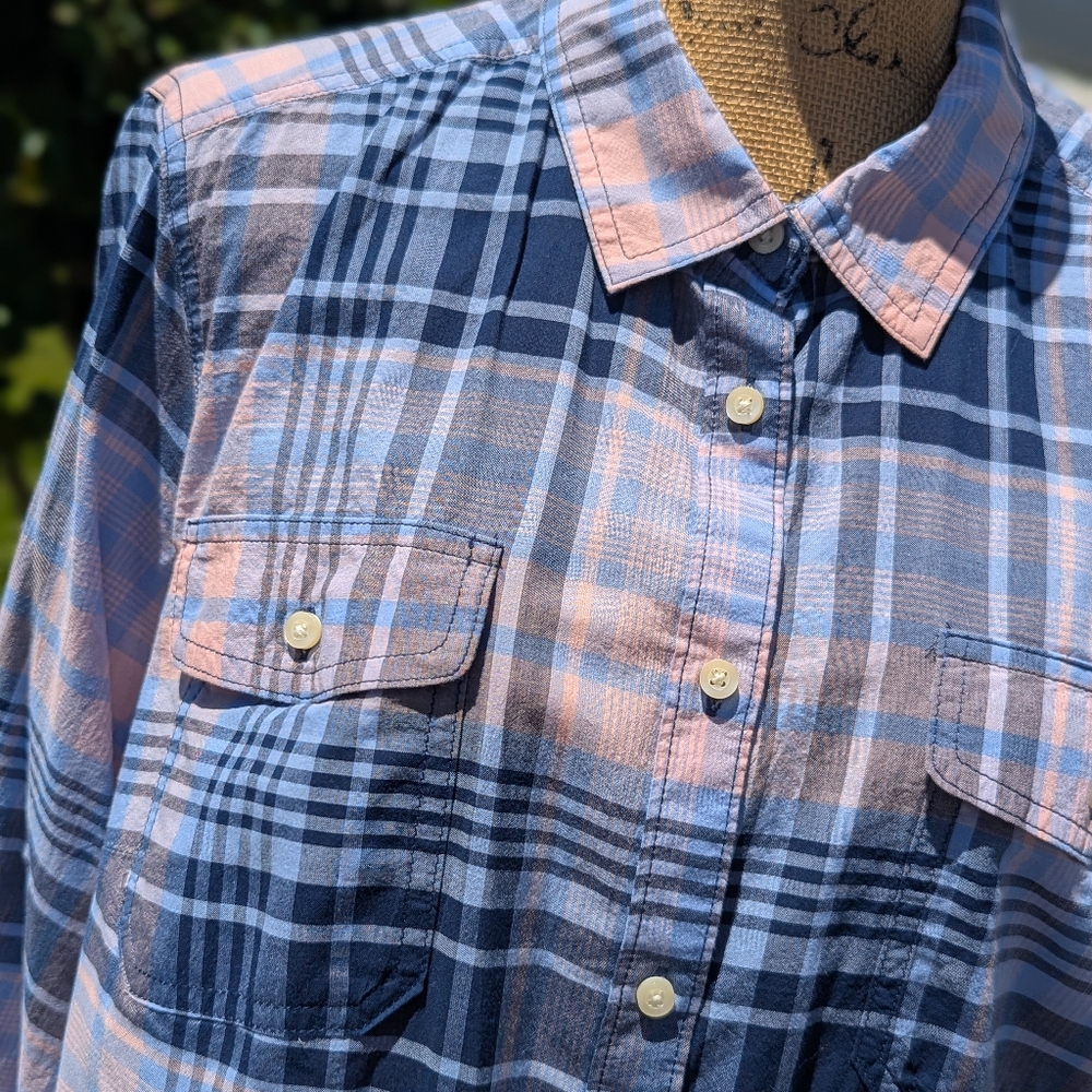 St. Johns Bay Blue & Pink Plaid Button Down Shirt - Picture 5 of 5